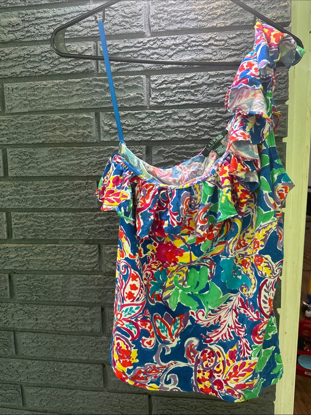 Ralph Lauren Multicolor Floral Ruffle One-Shoulder Tank
